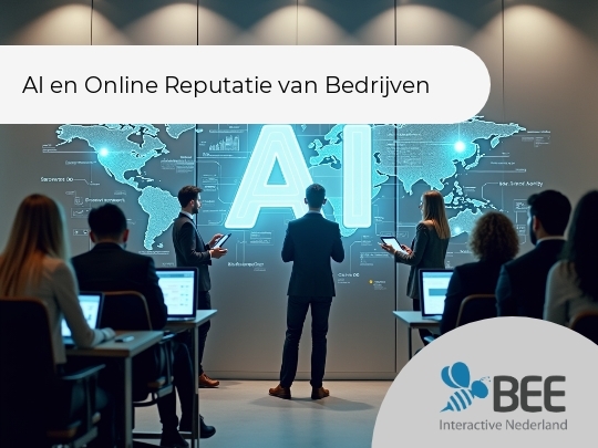 
Een groep mensen in een conferentieruimte kijkt naar een groot scherm met de letters 