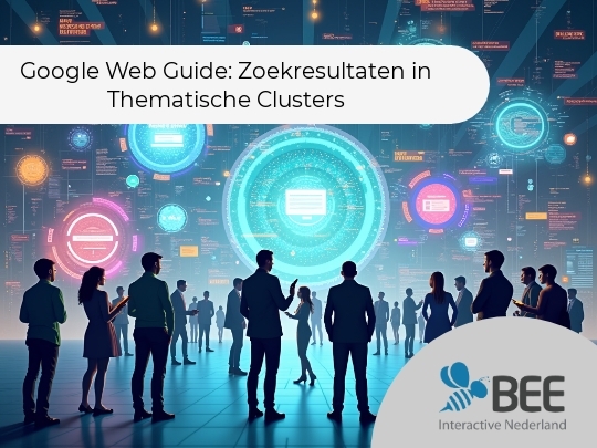 Een groep mensen staat in een futuristische ruimte met grote, kleurrijke holografische schermen die in de lucht hangen. De schermen tonen diverse grafieken en digitale gegevens. De mensen lijken in discussie met elkaar, waarbij de technologie de focus lijkt te zijn. De sfeer is