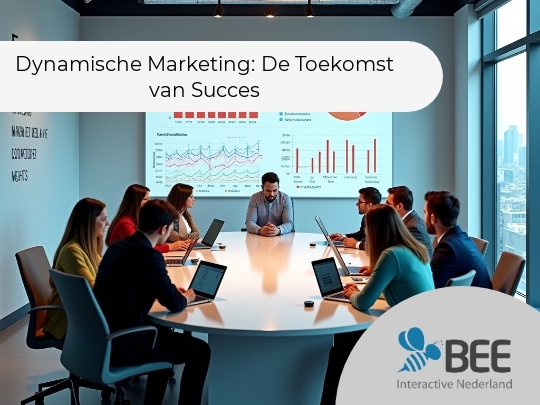 Een groep mensen zit rond een grote, ovale vergadertafel in een moderne kantoorruimte, elk met een laptop voor zich. Aan de muur hangt een groot scherm met grafieken en diagrammen. De ruimte heeft grote ramen met uitzicht op een stedelijk landschap.</alttext